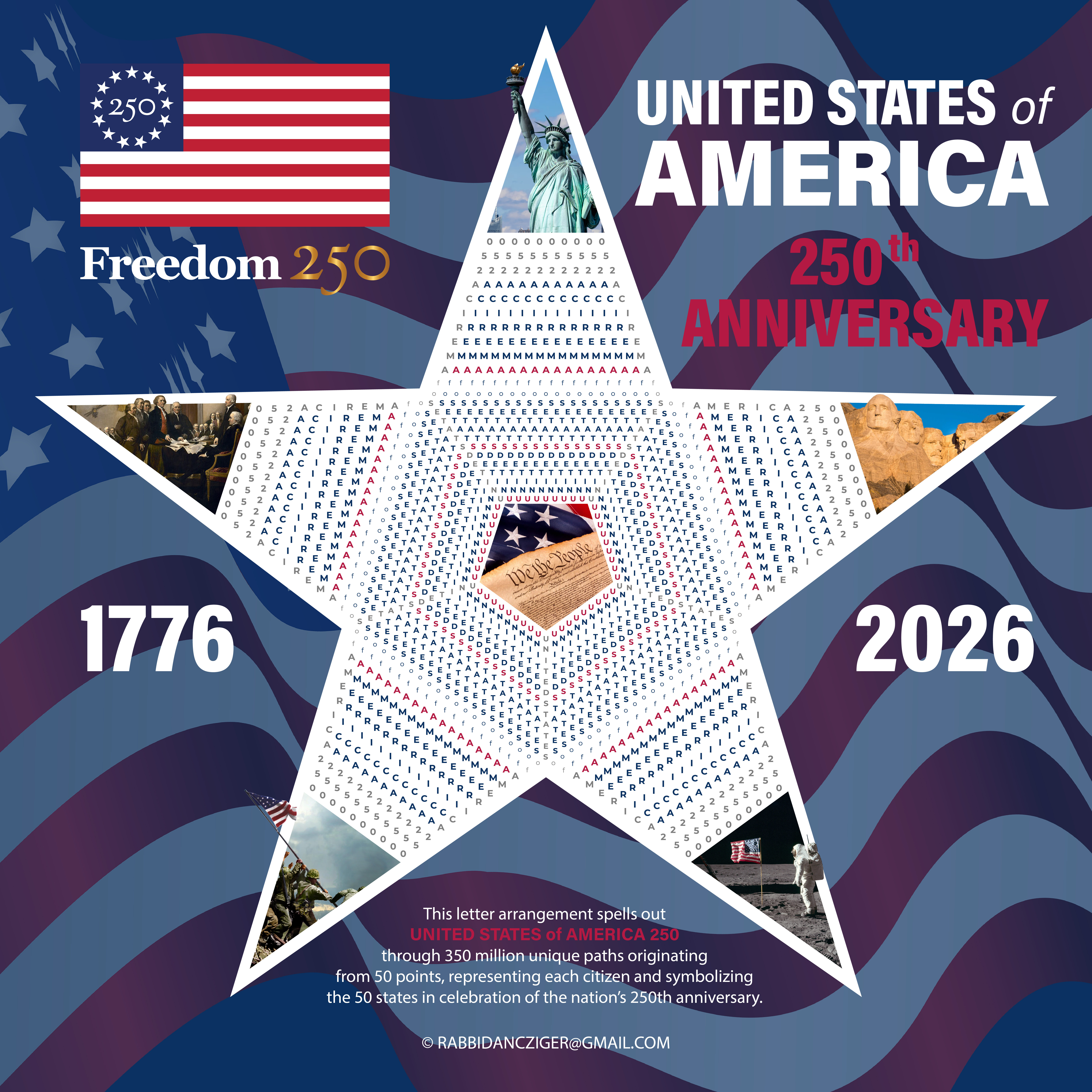 The Great American Star - Core Design showing 359 million unique paths arranged as a patriotic star